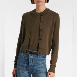 Nili Lotan olive green cashmere cardigan + vest set and